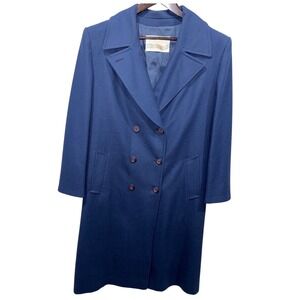Pendleton VTG 60's Wool Overcoat Womens 16 Indigo Blue Double Breasted‎ USA T874